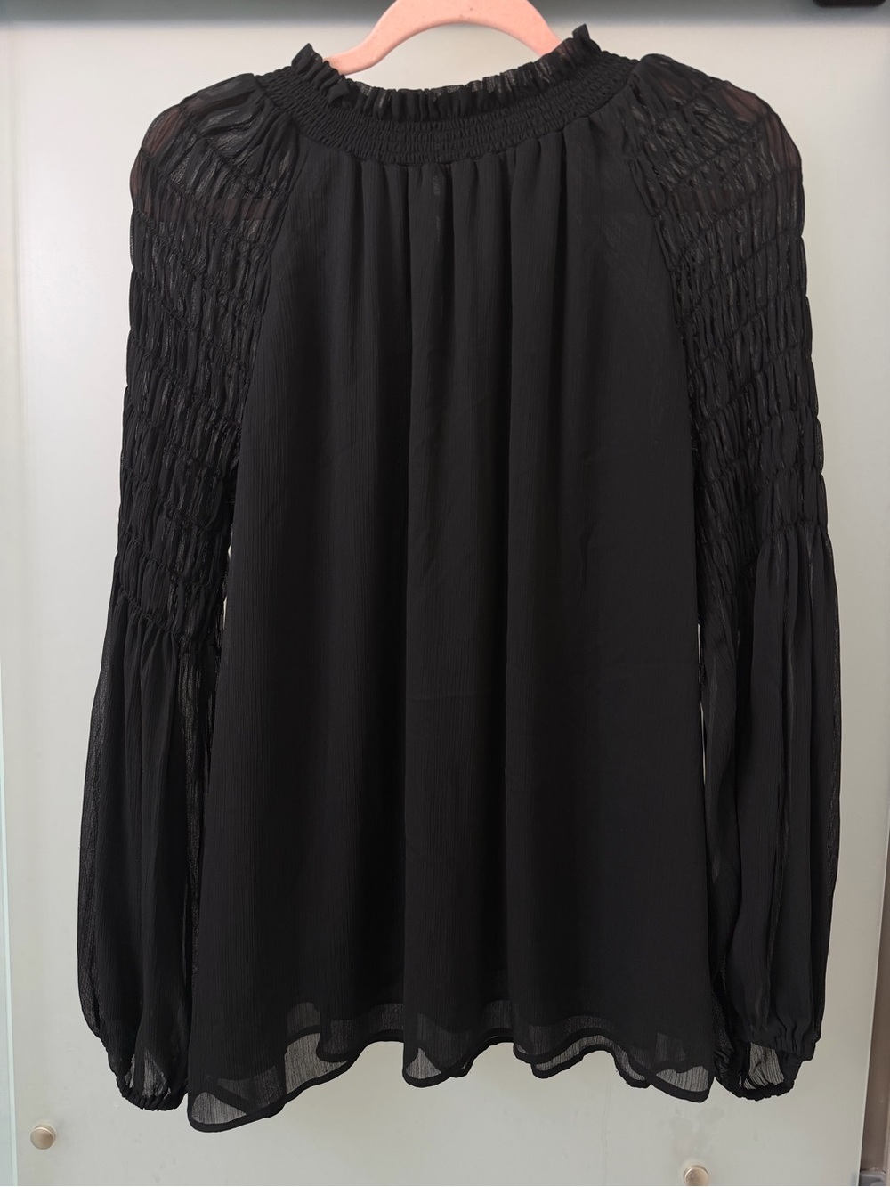 DR2 Black Smocked Long-Sleeve Blouse - Women Tops